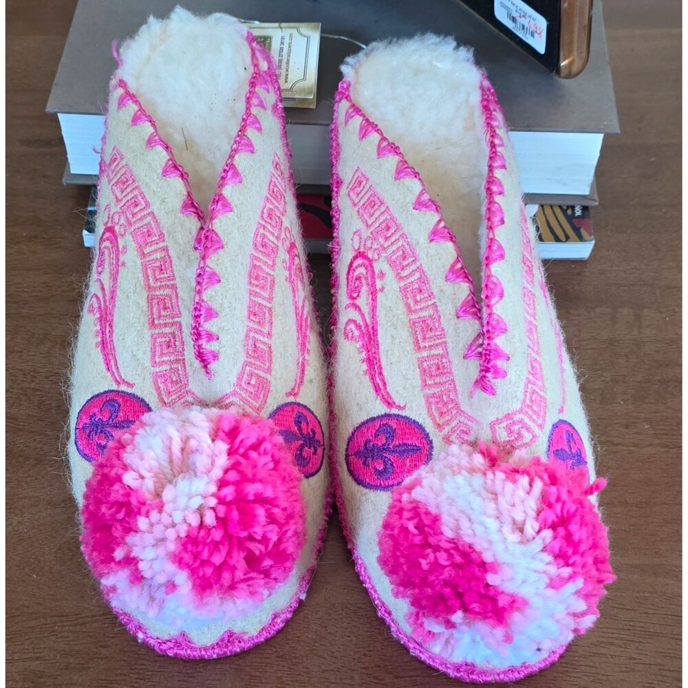 New  MINAS LP Women’s Wool Sheepskin Lined Slip-On Slippers Pink/Ivory  US7.5